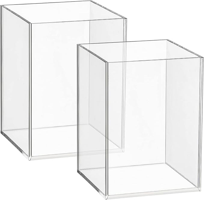 Mototo 2 Pieces Clear Acrylic Pen Holder & Pencil Cup Clear Makeup Bush Holder Acrylic Desktop Stationery Organizer for Of...