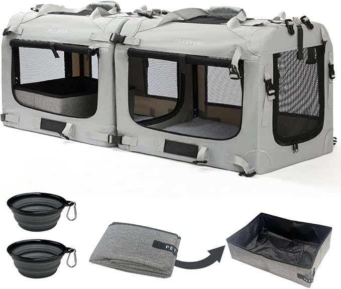 Petseek Extra Large Cat Carrier Soft Sided, Portable Small Dog Carrier for 2 Cats, 24"x16.5"x16" Car Travel Folding Comfor...