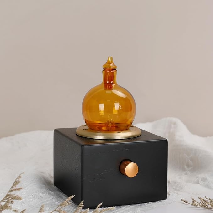 USMLMOOT Cordless Aroma Oil Nebulizer - Waterless Diffuser for Essential Oil with Glass & Wood, Rechargeable Portable Nebu...