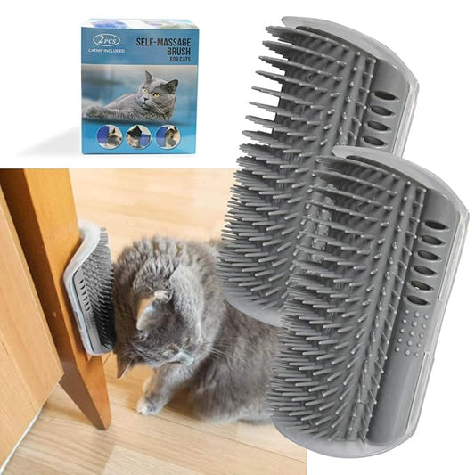 2 Pack Softer Self Groomer with Catnip Wall Corner Massage Comb Scratcher Grooming Brush Tool for Long & Short Fur Kitten ...