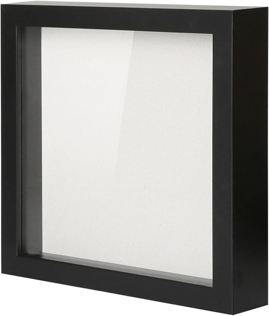 Muzilife 8x8 Shadow Box Picture Frame with Linen Board - Deep Wood & Glass Display Case Ready to Hang Memory Box Baby Spor...