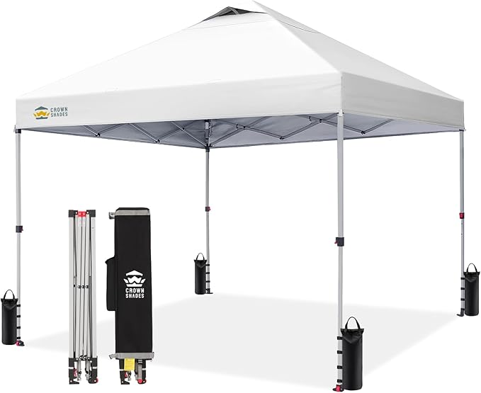 CROWN SHADES 10x10 Pop Up Canopy, Patented Center Lock One Push Tent Canopy, Newly Designed Storage Bag, 8 Stakes, 4 Ropes...