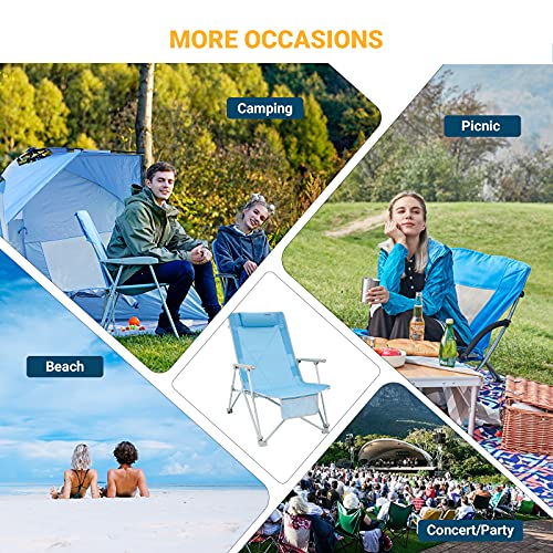 #WEJOY High Back Beach Chairs Portable Low Folding Beach Chair for Adults with Armrest,Headrest for Outdoor Lawn Festival ...