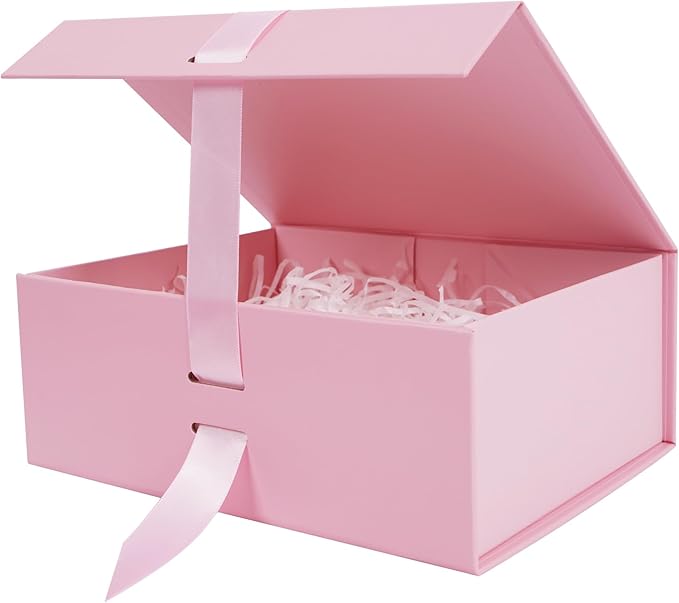 Aimyoo Large Pink Gift Box with Ribbon, 11.5x8.6x4.1 inch Groomsman Proposal Box for Presents with Magnetic Closure Lids, ...