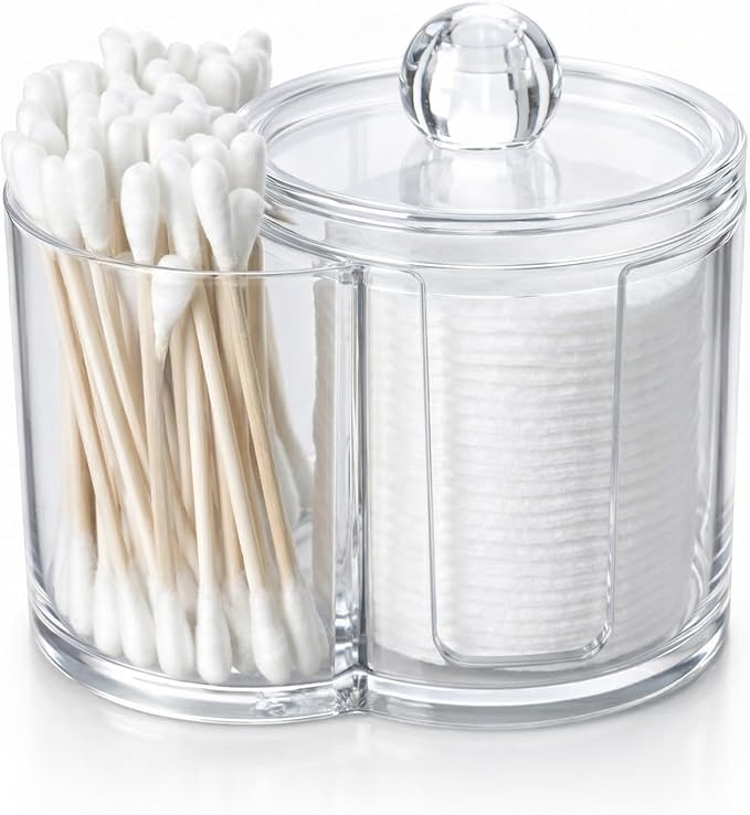 Exclaith Cotton Pad Holder Clear Pvc Cotton Ball Holder Makeup Pad Holders Dual Compartment Cottons Swab Dispenser Vanity ...