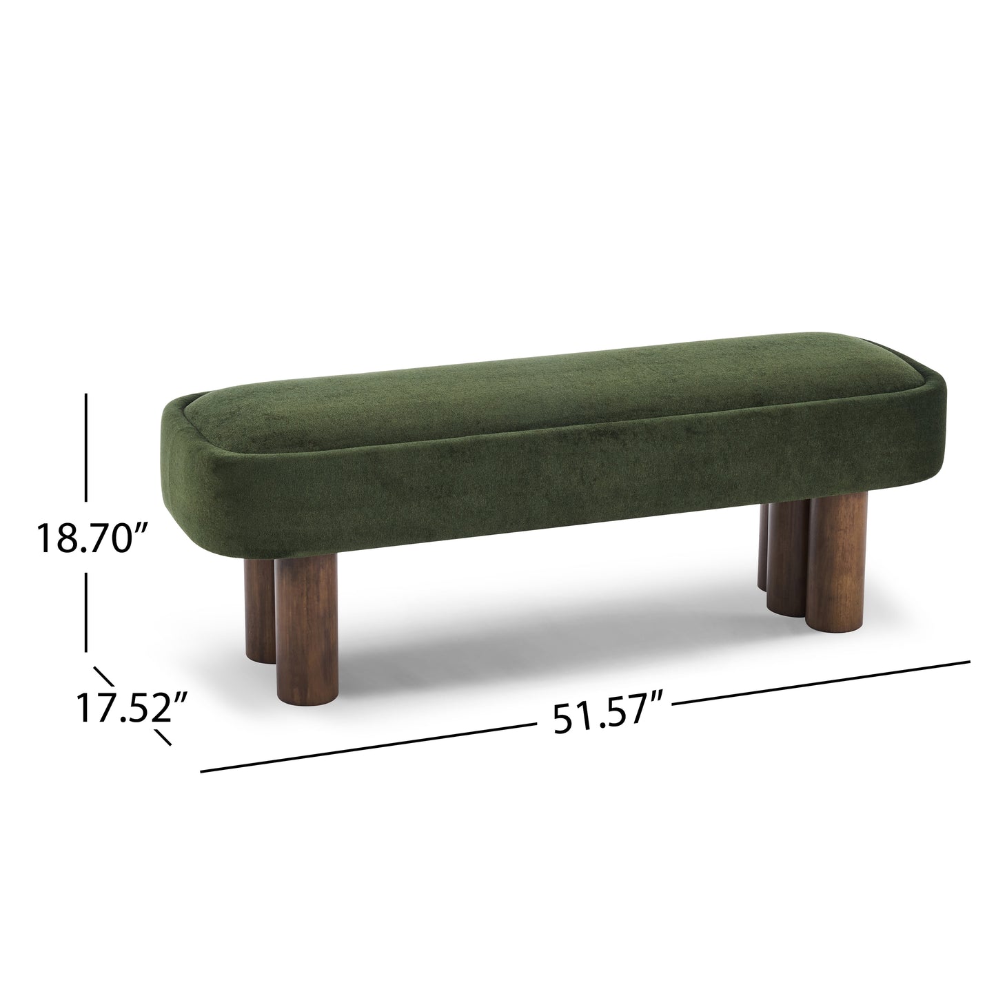 Indoor Green Fabric Dining Bench With Walnut Color Legs, 51.57 L Upholstered Seating For Kitchen, Dining Room And Living Space,250lbs Capacity