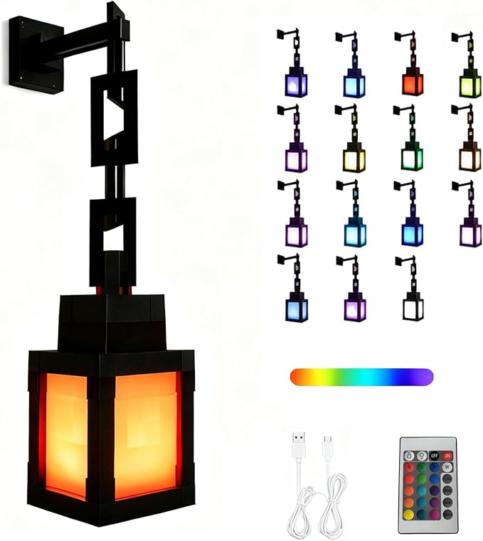 ZQSLKI Pixel Lantern Night Light - 16 Color Changing LED Mood Light with Remote Control, Desk & Wall Mountable, Dimmable T...
