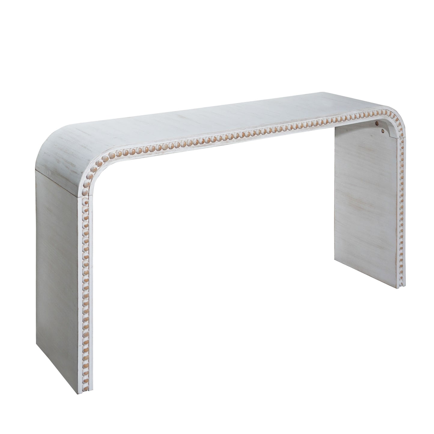 Washed White Console Table, 59in Entryway Table, Curved Waterfall-style Table,Console Table With Wood Beads,Entrance Table For Entryway, Hallway, Living Room, Foyer, Corridor, Office