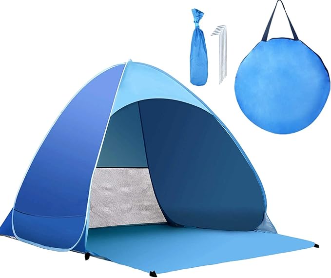 Pop Up Beach Tent – for 3-4 Person UPF 50+ UV Sun Protection Beach Shade Pop Up Sun Shelter with Carry Bag and Tent Stakes...