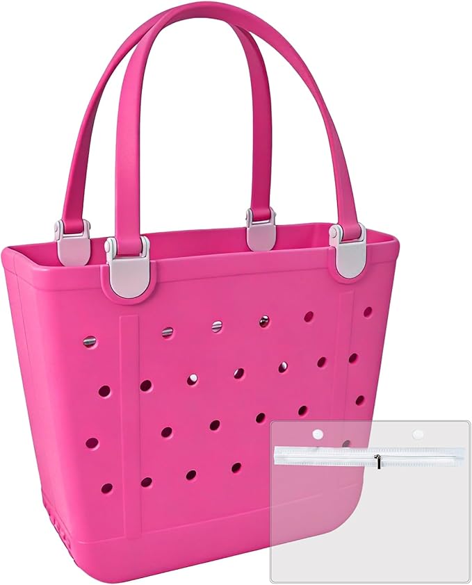 Juyeesm Medium Beach Bag, Waterproof Rubber Beach Bag, Washable Open Tote Bag Durable Tote Travel Bags for Outdoor Sport