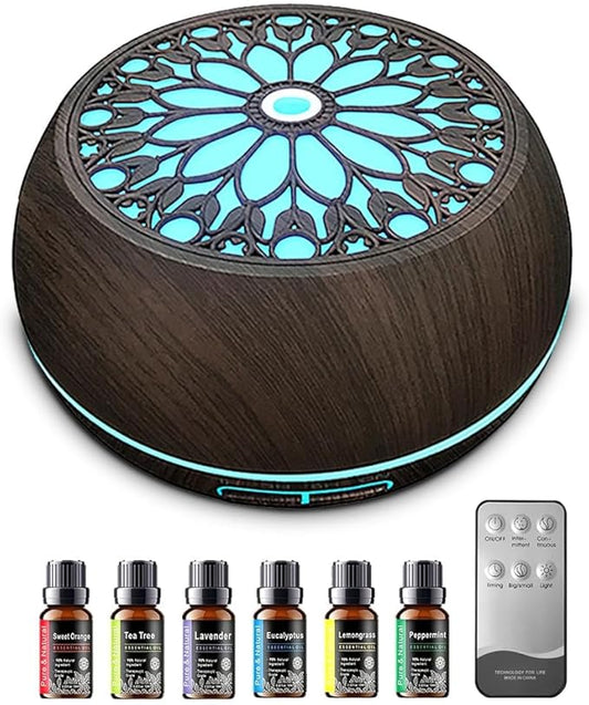 550ml Large Capacity Essential Oil Diffuser with 6 Aromatherapy Oils Set,Ultrasonic Air Humidifier with Timer and 7 Color ...