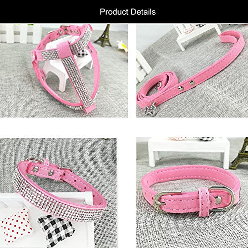 Newtensina Dog Collar & Harness & Lead Sets Fashion Dog Collar Diamante with Harness & Leashes Comfortable Soft Collar Har...