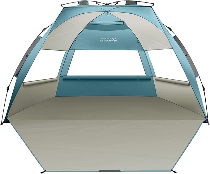 OutdoorMaster Beach Tent Sun Shelter for 3-4 Person, Pop Up Beach Tent Easy Setup with Sandbags, Portable Sun Shade Canopy...
