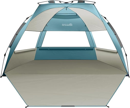 OutdoorMaster Beach Tent Sun Shelter for 3-4 Person, Pop Up Beach Tent Easy Setup with Sandbags, Portable Sun Shade Canopy...