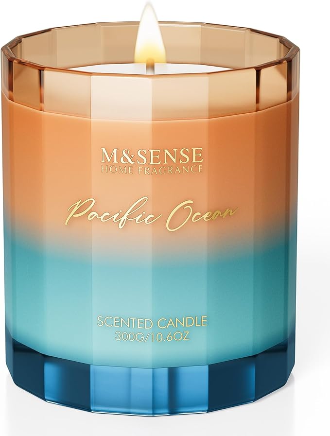 M&SENSE Summer Ocean Scented Candles for Home, 10.6oz Natural Soy Wax, 60-Hour Clean Non Toxic Aromatherapy Candle, Marine...