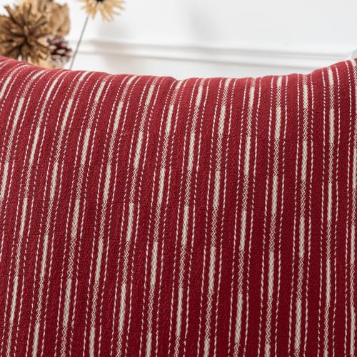 Kevin Textile Valentines Farmhouse Decorative Throw Pillow Covers Boho Woven Texture Burlap Linen Cushion Cover Striped Pi...
