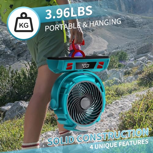 Camping LED Fan with Light, 40000mAh Rechargeable Battery Powered Outdoor Tent Fan with Light and Hook, 6 Speed, Personal ...