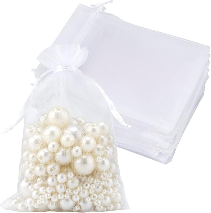 Joycraft 50pcs Organza Bags - 4x6 Inch White Wedding Favor & Jewelry Pouches with Drawstring Mesh Bags for Festival, Makeu...