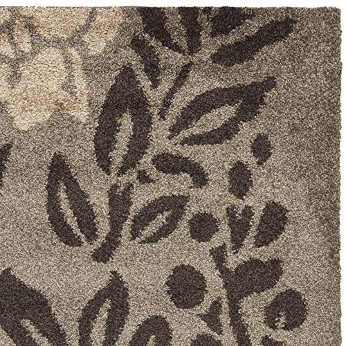 SAFAVIEH Florida Shag Collection Area Rug - 5'3" x 7'6", Smoke & Dark Brown, Floral Design, Non-Shedding & Easy Care, 1.2-...
