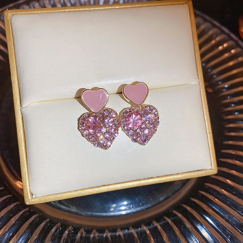 Sweet Textured Heart Flower Earrings Women Silver Needle Cat Eye Pearl Studs Fashion Jewelry