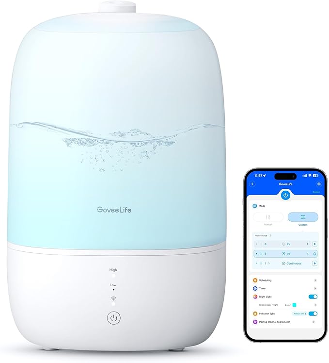 GoveeLife Smart Humidifiers for Bedroom, 3L Top Fill Cool Mist Humidifiers with Essential Oil Diffuser, Humidity Control, ...