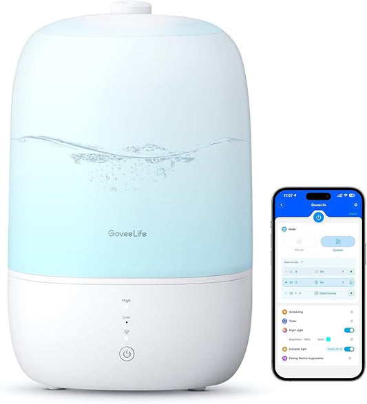 GoveeLife Smart Humidifiers for Bedroom, 3L Top Fill Cool Mist Humidifiers with Essential Oil Diffuser, Humidity Control, ...