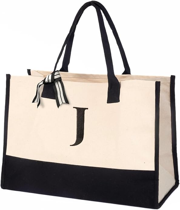 Salt Earth Personalized Initial Tote Bag for Women, Large Beach Grocery Utility Tote, Custom Monogram Shopping Bag.