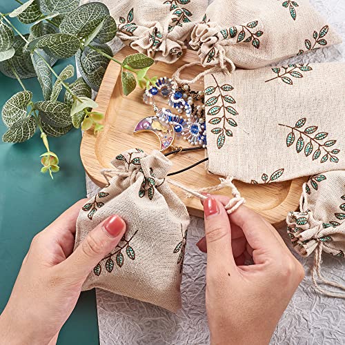 KISSITTY 50 Pack Cotton Cloth Storage Bags with Drawstring Easter 3.9x5.5 Inch Leaf Printed Reusable Jewelry Gift Pouches ...