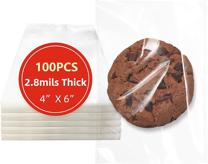 DTmasao 4x6 Inches 100 Pcs Clear Self Sealing Cellophane Bags Cookie Bags Resealable Cellophane Bag for Packaging Cookies,...