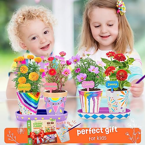 4 Set Paint & Plant Flower Gardening Kit - Gifts for Girls Ages 8-12, Arts and Crafts for Kids Ages 8-12, Kids Gardening S...