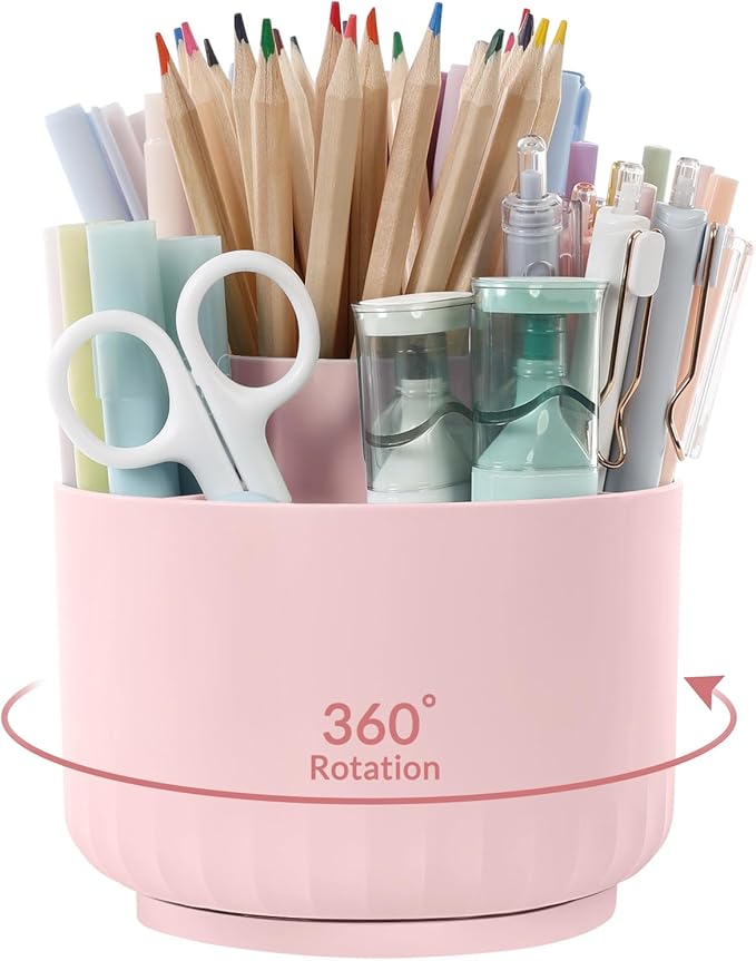 SKYDUE Makeup Organizer, Rotating Pencil Pen Holder for Desk, Dual-Purpose Desk Organizer for Cosmetics & Pens, Makeup Bru...