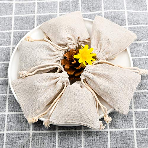 calary 50pcs Double Canvas Drawstring Bag Cotton Pouch Gift Sachet Bags Muslin Reusable Tea Bag 2.75x4 Inch