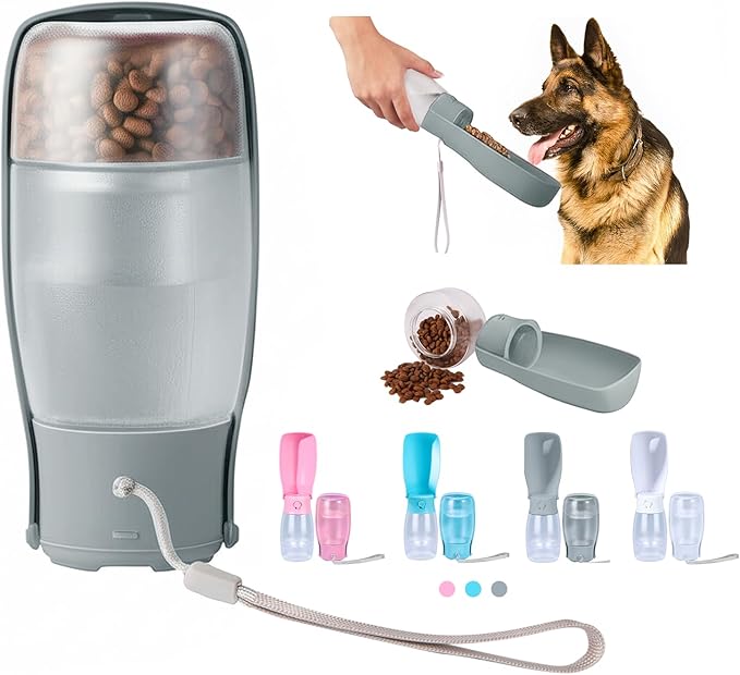 Fortuniphant 2-in-1 Foldable Pet Travel Water Bottle, Feeding Vessels for Pets, 11.8oz Water & 7oz Food Container for Dogs...