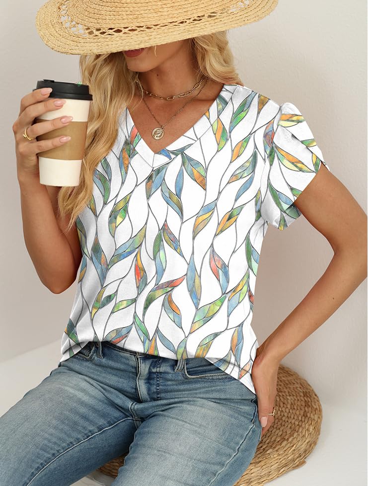 WIHOLL Womens Tops Dressy Casual Petal Sleeve Summer Spring Short Sleeve V Neck Shirts Work Business Vacation Clothes 2026