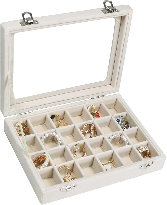 Vicoter Velvet Jewelry Box 24 Grid Jewelry Ring Display Organiser Box Tray Holder Earrings Storage Case for Girls Wife Mom...