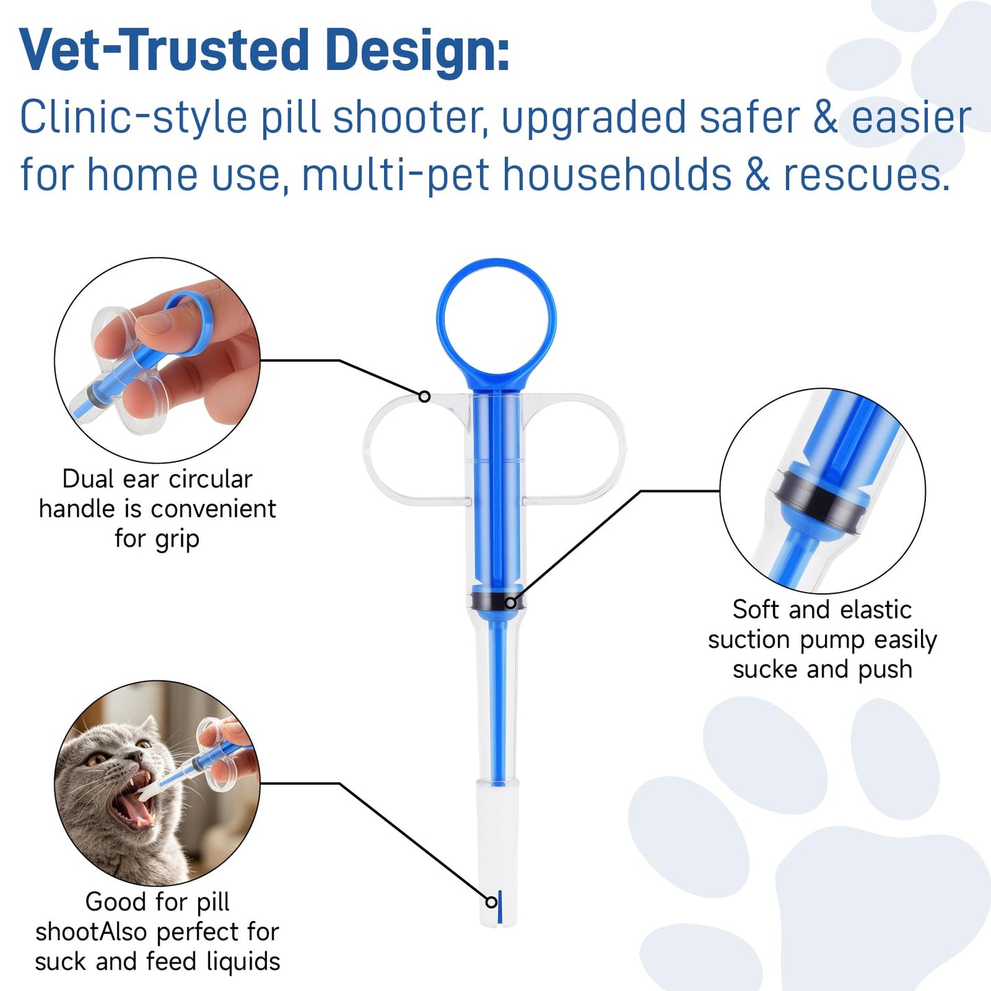 Cat Pill Shooter, Pill Popper For Cats & Dogs, 2-in-1 Pet Piller  Anti-drop Syringe For Tablets & Liquid. Easy Admin For Small Animals. Soft Rubber Tip Protects Gums