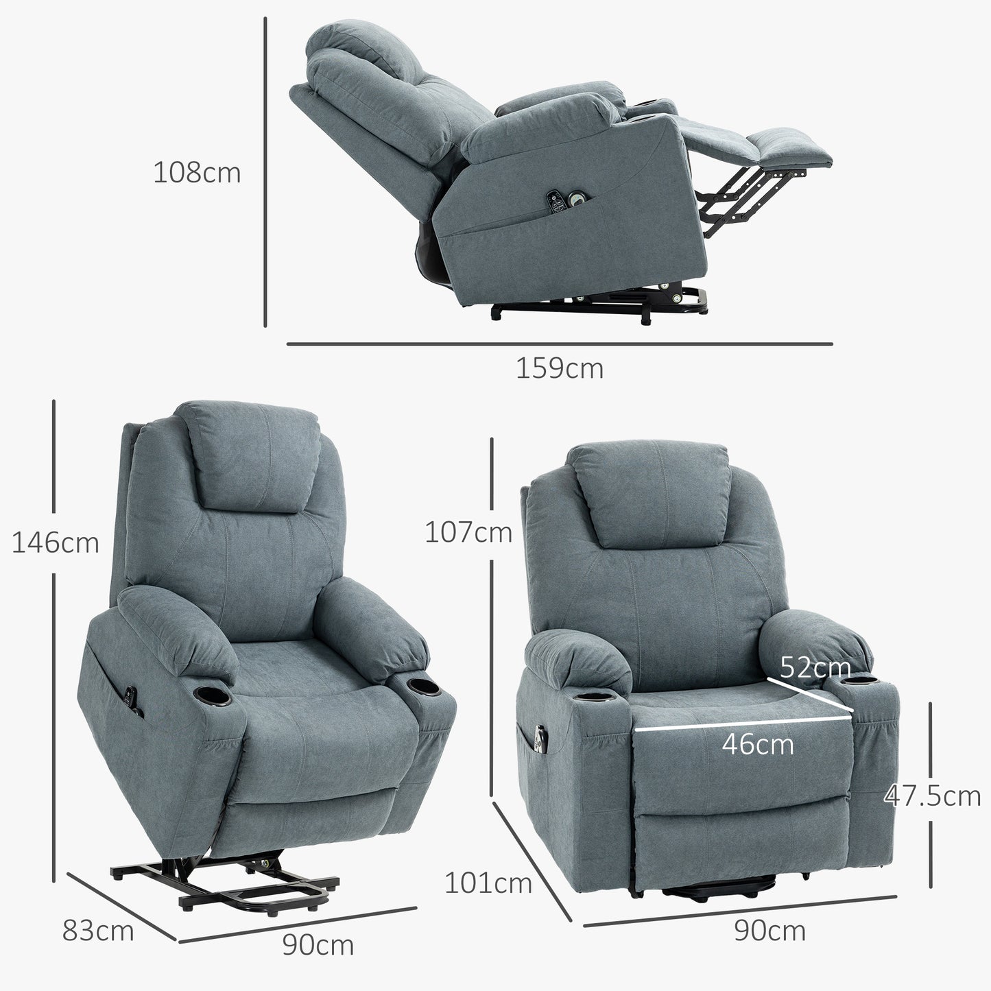Lift-And-Recline Massage Armchair, With Heat - Grey
