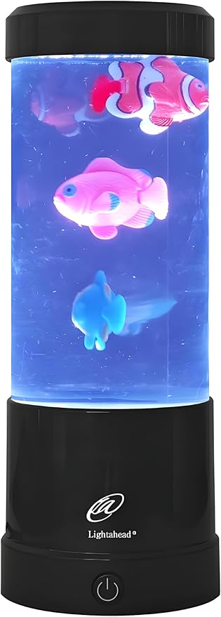 Lightahead Mini LED Round Fish Lamp Color Changing Light Effects, A Sensory Synthetic Fish Aquarium Tank 9 inches Tall Moo...