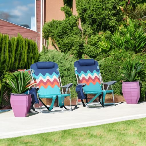 ALPHA CAMP Beach Chairs Set of 2 with Cooler Bag 4 Position Classic Lay Flat Folding with Backpack Straps Support 250LBS (...