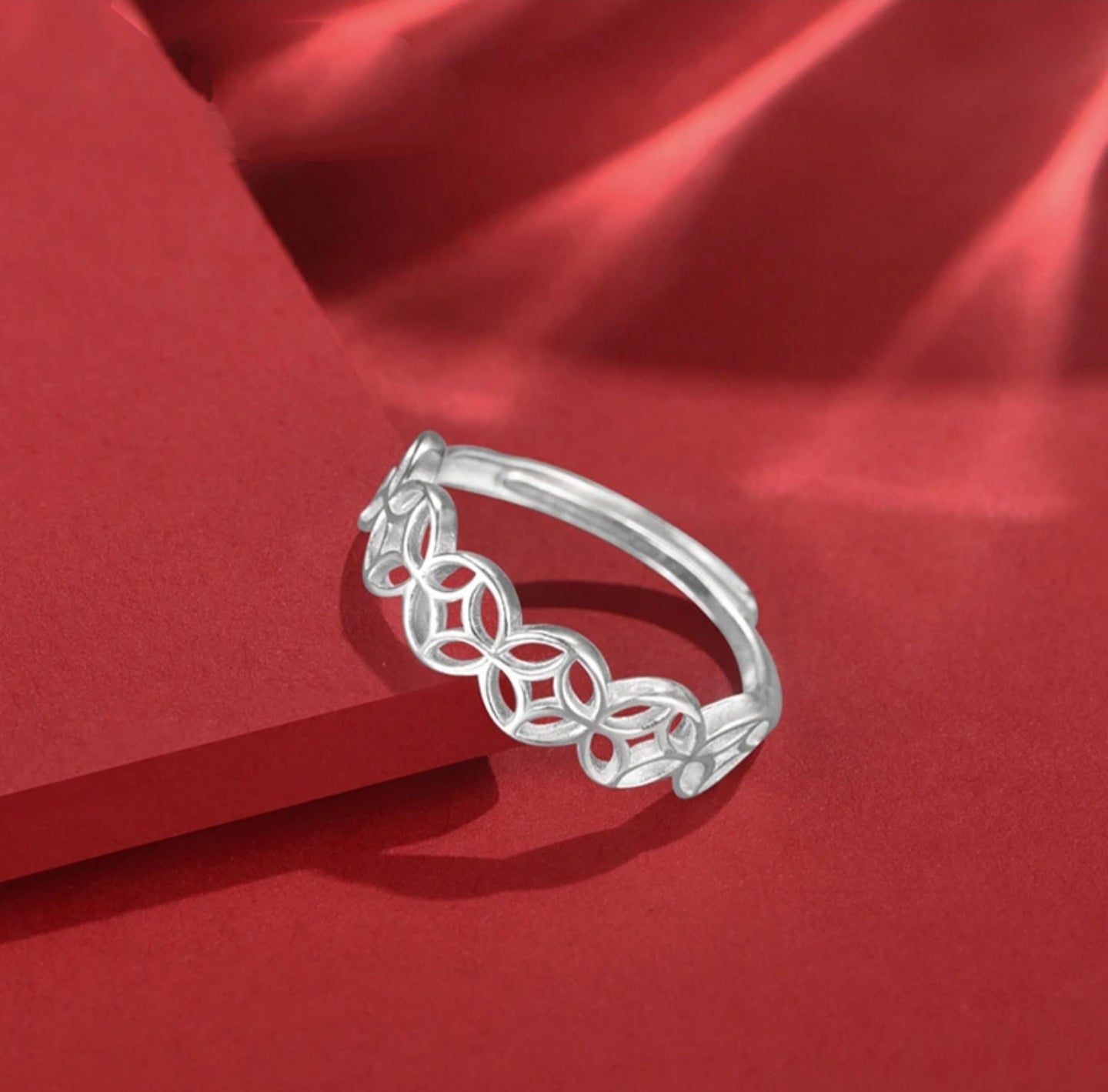 1pc 999 Sterling Silver Hollow Coin Open Ring, Retro Lucky Charm Style, Perfect For Daily Wear & Valentine's Day Gift