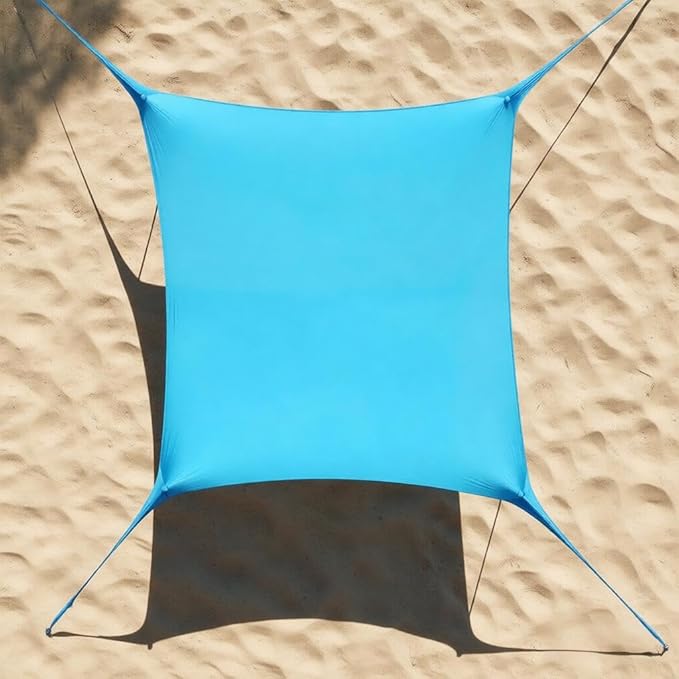 UPF50+ Beach Tent Canopy – 10x10 FT Pop-Up Sun Shelter with 4 Sturdy Poles & Sandbag Anchor for Wind Resistance, Easy Setu...