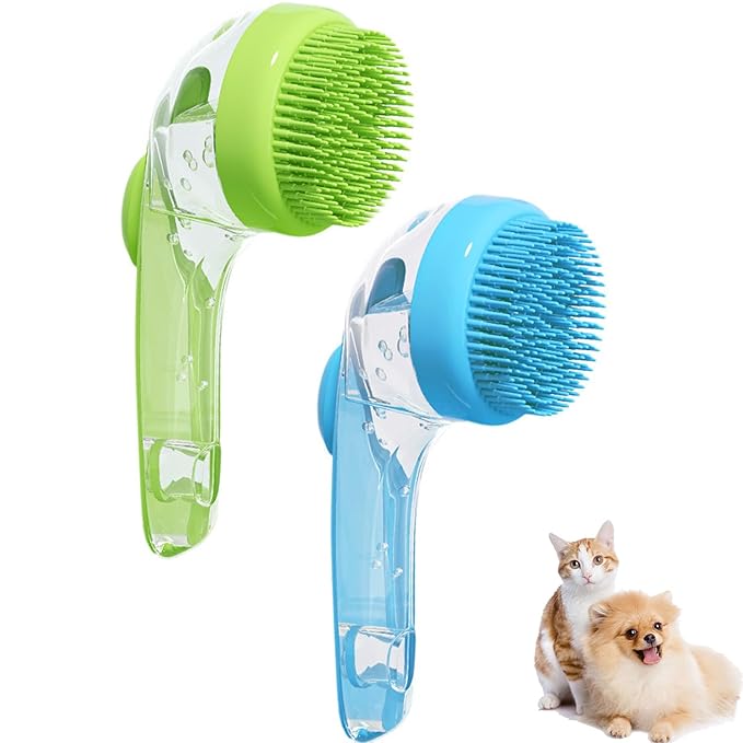 Aoche Pet Bath Brush, 2 Pack Dog Bath Brush 2 in 1 Cat Shampoo Brush with Soap Dispenser Scrubber Pet Gromming Supplies fo...
