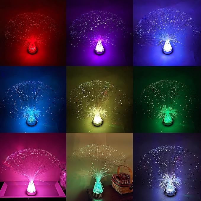 Colour Changing Fibre Optic Crystal Lamp - 13.5" Mood Lamps for Bedroom Living room study room, Fiber Optic Night Light wi...