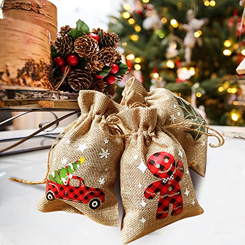 CCINEE 36pcs Christmas Burlap Bags, 4×6 Inch Drawstrings Christmas Linen Goody Gift Candy Bags with Double Jute Drawstring...