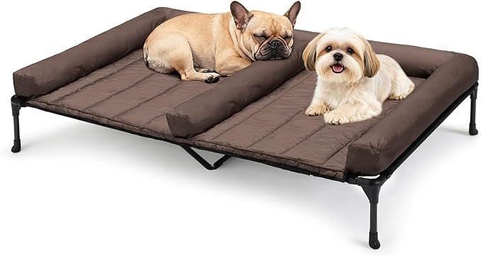 Veehoo Elevated Dog Bed for Two Dogs, Cooling Raised Dog Bed with Removable Waterproof Bolster Mat, 49" x 33" Double Dog B...