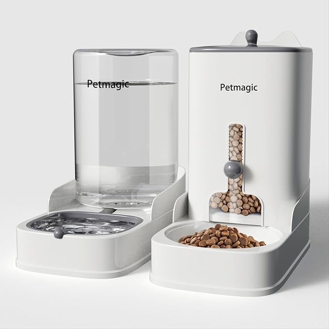 Gravity cat Feeder by Petmagic is a 3.6L Large-Capacity cat Food and Water Bowl Set. This Two-piece Set is Suitable for pe...