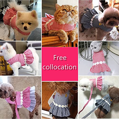 Small Dog Dress with Leash Set Adjustable Dog Harness Dress with D Ring Breathable Walk Doggie Outfits for Puppy Girl and ...