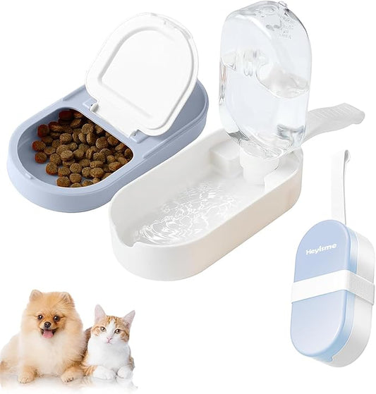 HEYISME 2-in-1 Dog Bowl & Water Bottle, Large Food Container for Dog Treats, Steak, Sticks, Bars - Portable Pet Dispenser ...