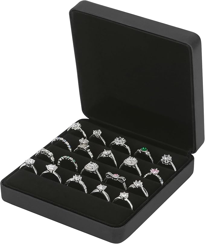 KUKUVR Ring Storage Organizer Box for Multiple Rings, Travel Portable Jewelry Ring Stud Earring Case, Ring Tray Holder Sho...