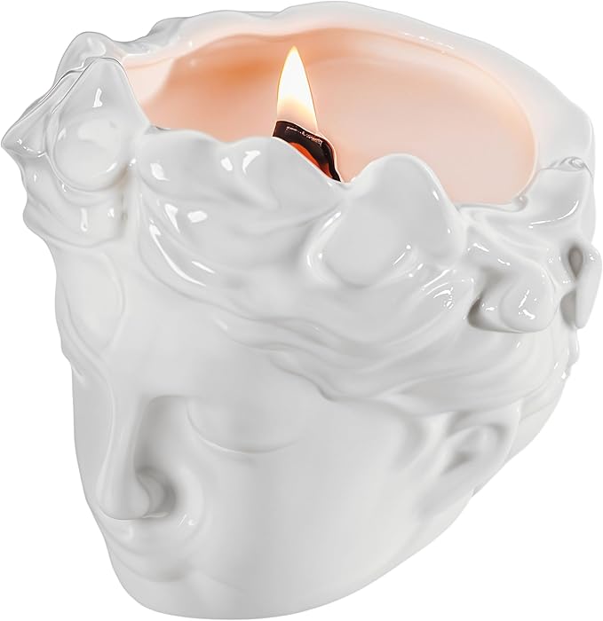 Wood Wick Candles That Crackle Like Fireplace - Anthropologie Vintage Greek Bust Face Sculpture Ceramic Candle - Classical...